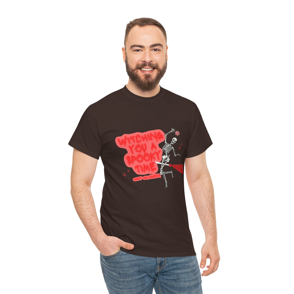 Skeleton 'Witching You a Spooky Time' Halloween T-Shirt