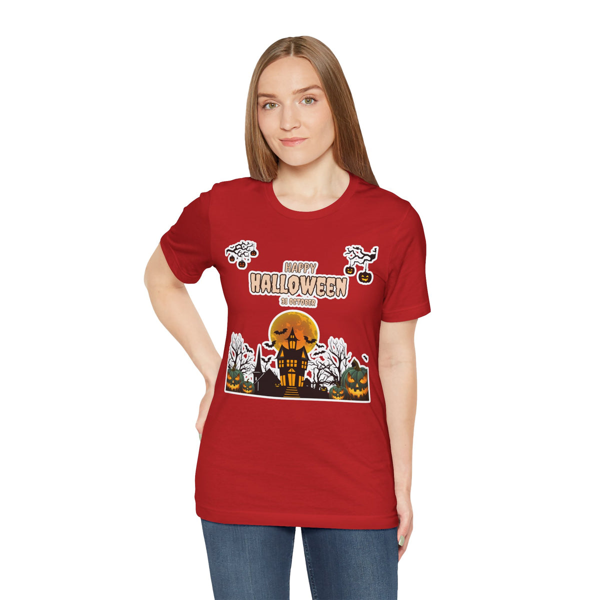 Halloween Haunted House T-Shirt — "Happy Halloween" Pumpkin Spooky Tee