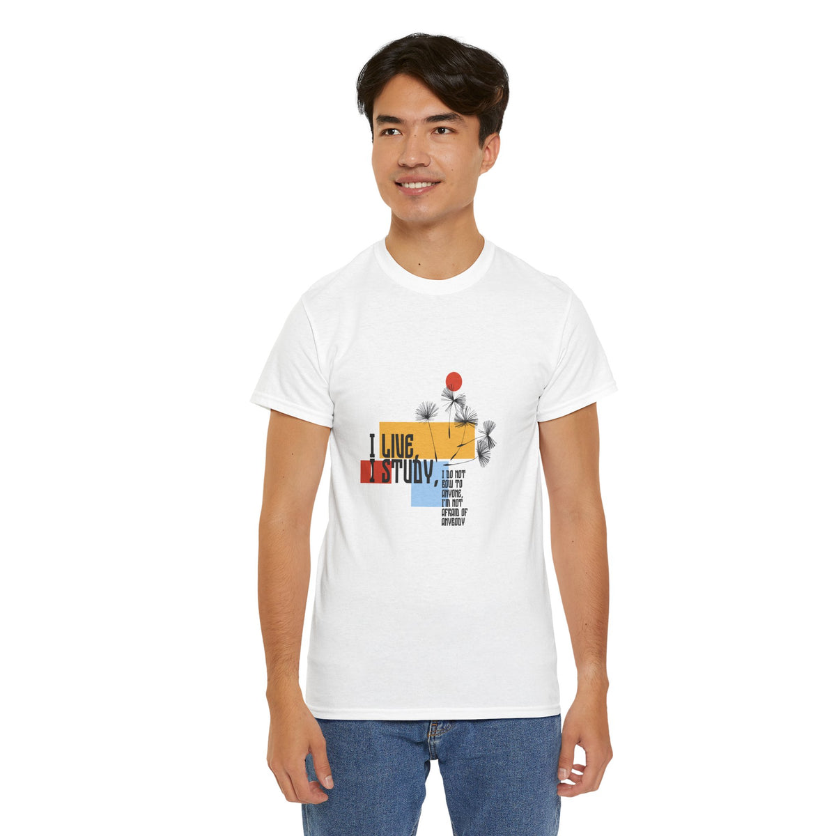 T-Shirt — I Live, I Study Graphic Tee (Minimalist Floral Collage)