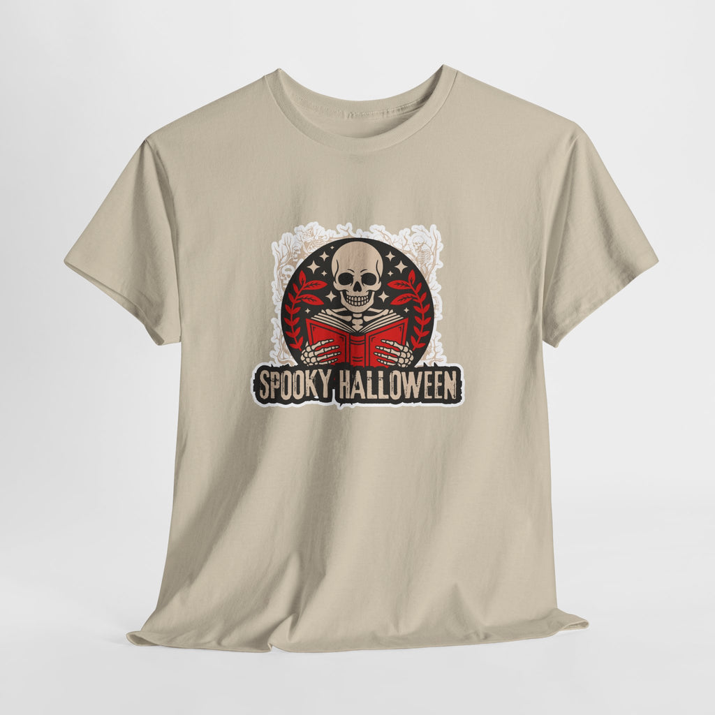 Spooky Halloween Skull Tee — Vintage Skeleton Reading Book Halloween T-Shirt