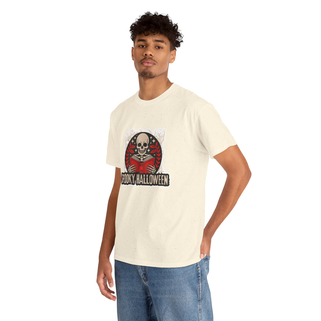 Spooky Halloween Skull Tee — Vintage Skeleton Reading Book Halloween T-Shirt