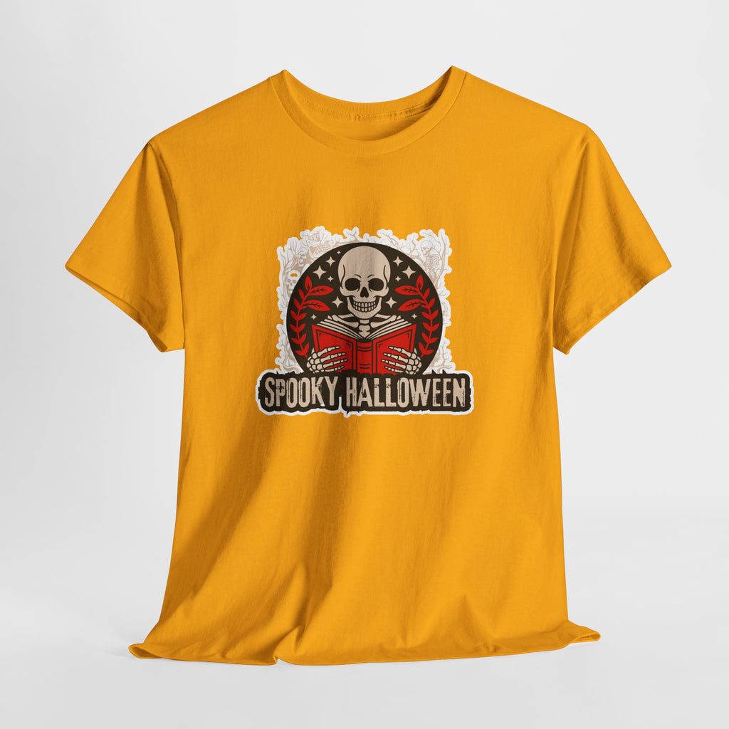 Spooky Halloween Skull Tee — Vintage Skeleton Reading Book Halloween T-Shirt
