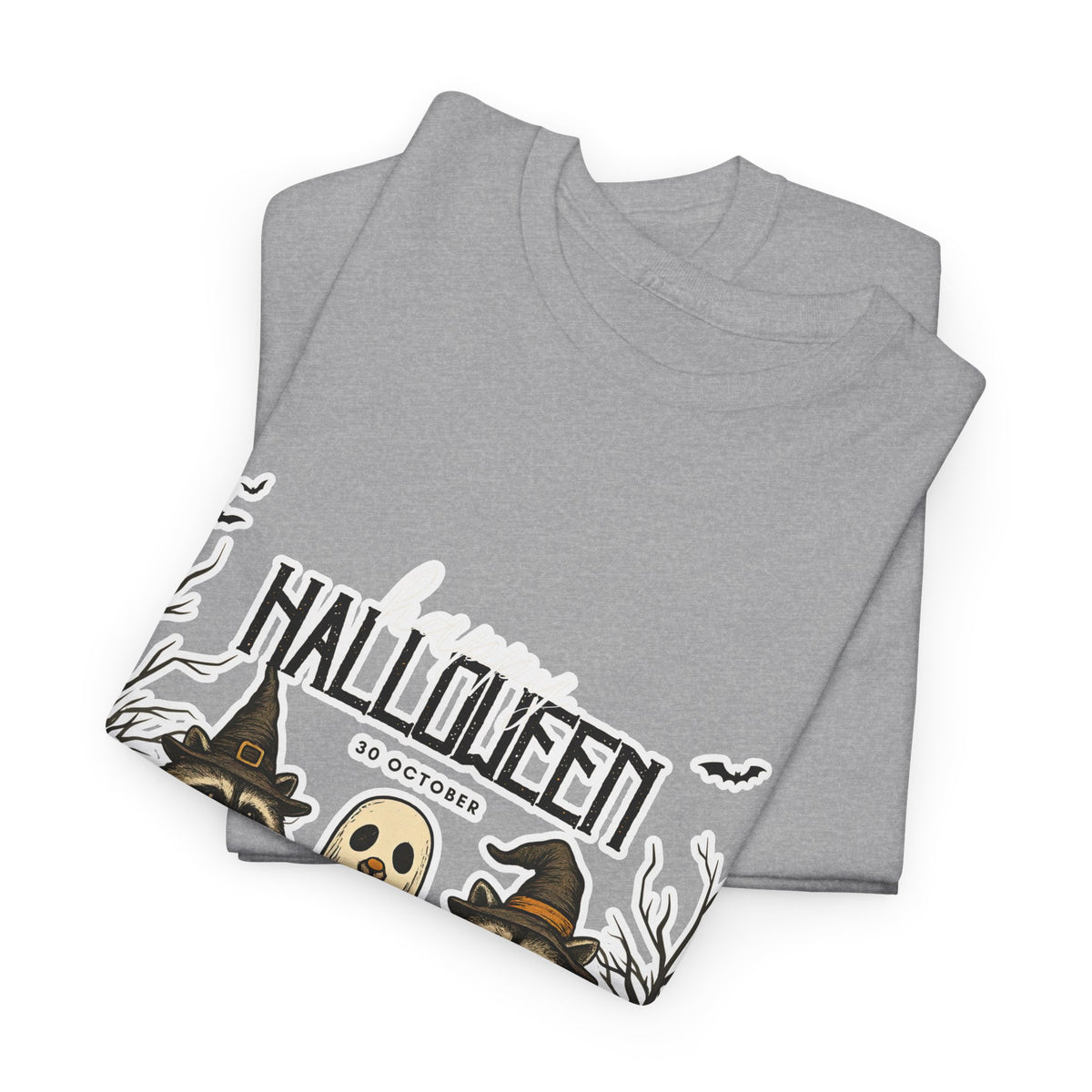 Halloween Raccoon Ghost Pumpkin T‑Shirt — Cute Spooky Costume Trio Tee