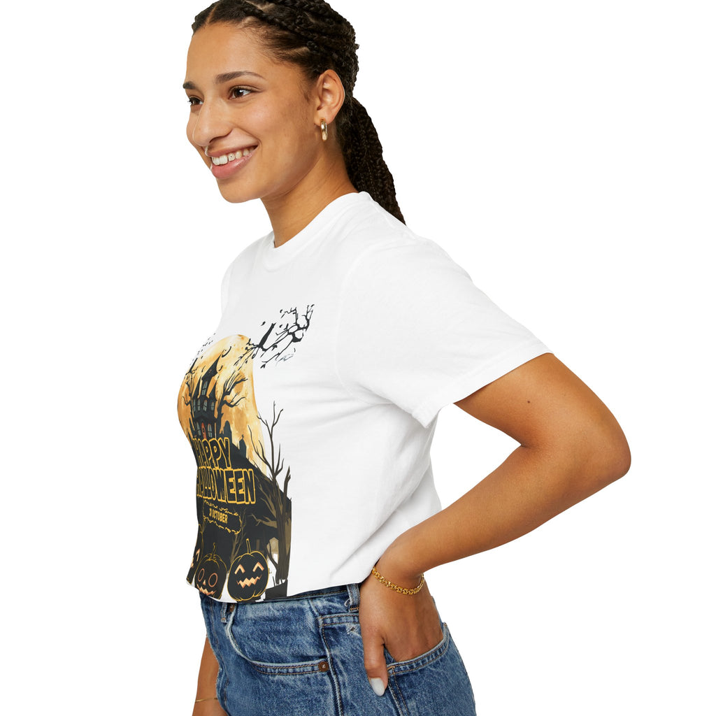 Halloween Haunted House T-Shirt — "Happy Halloween" Pumpkin Graphic Tee