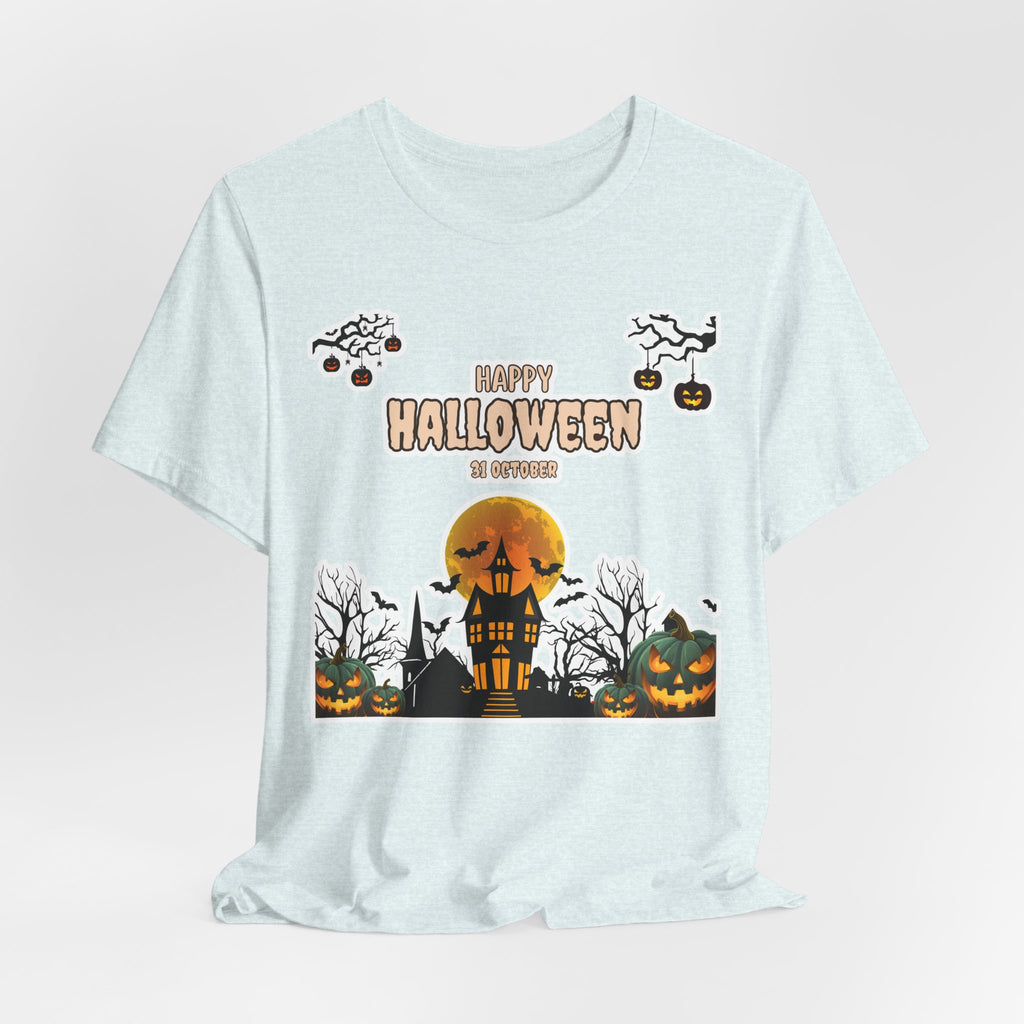 Halloween Haunted House T-Shirt — "Happy Halloween" Pumpkin Spooky Tee