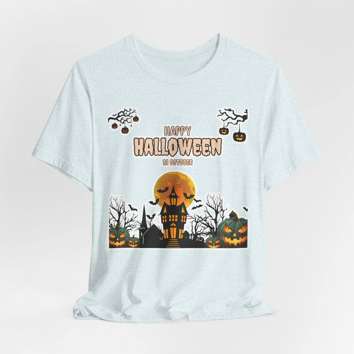 Halloween Haunted House T-Shirt — "Happy Halloween" Pumpkin Spooky Tee