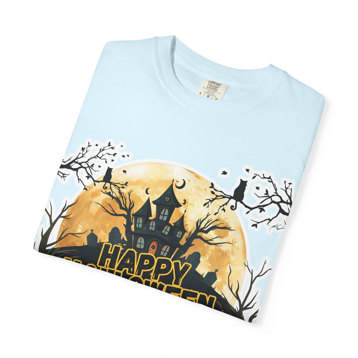 Halloween Haunted House T-Shirt — "Happy Halloween" Pumpkin Graphic Tee