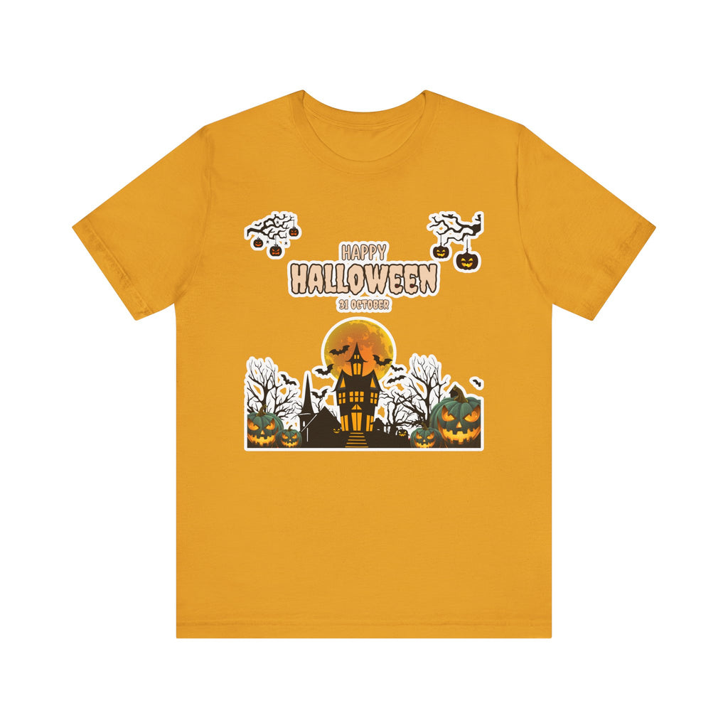 Halloween Haunted House T-Shirt — "Happy Halloween" Pumpkin Spooky Tee