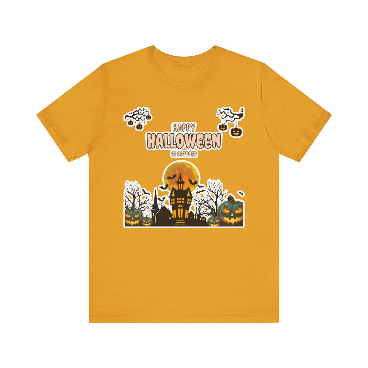Halloween Haunted House T-Shirt — "Happy Halloween" Pumpkin Spooky Tee