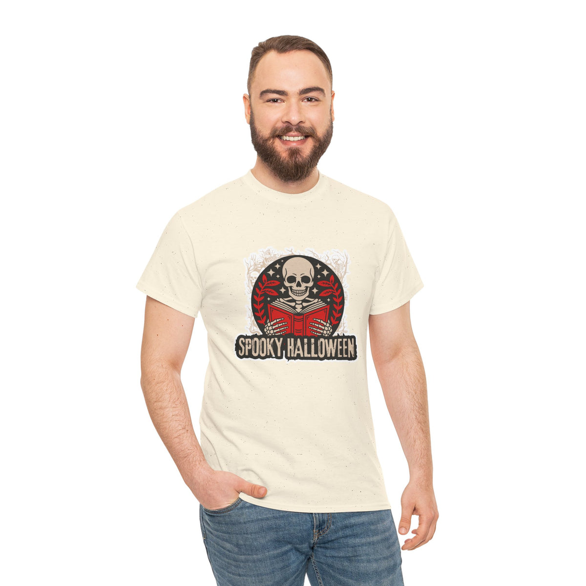 Spooky Halloween Skull Tee — Vintage Skeleton Reading Book Halloween T-Shirt