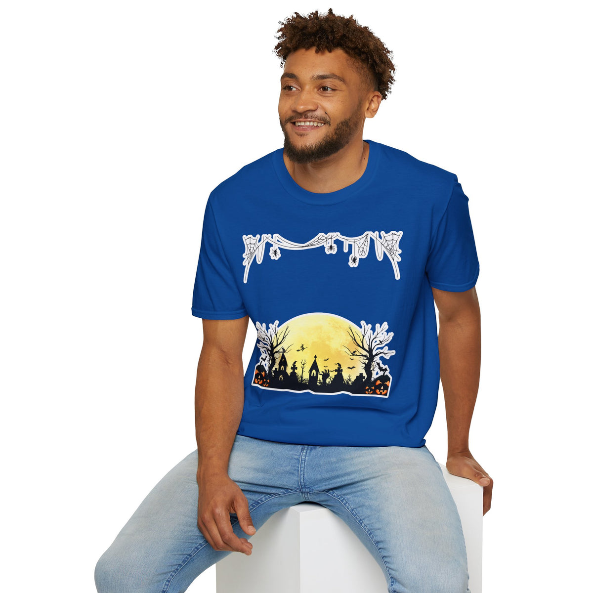 Halloween Moon Silhouette T-Shirt — Spooky Graveyard Pumpkin Scene