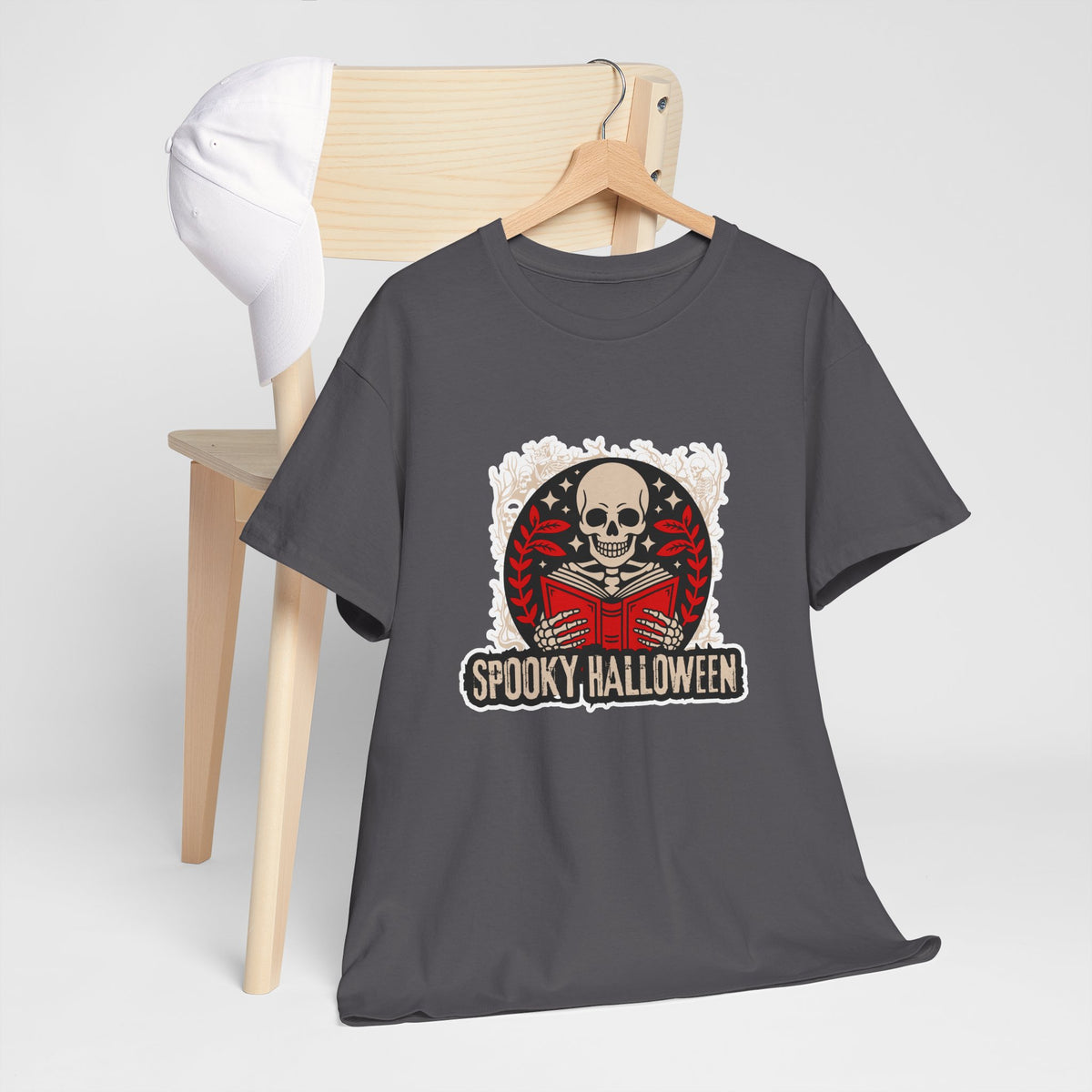 Spooky Halloween Skull Tee — Vintage Skeleton Reading Book Halloween T-Shirt