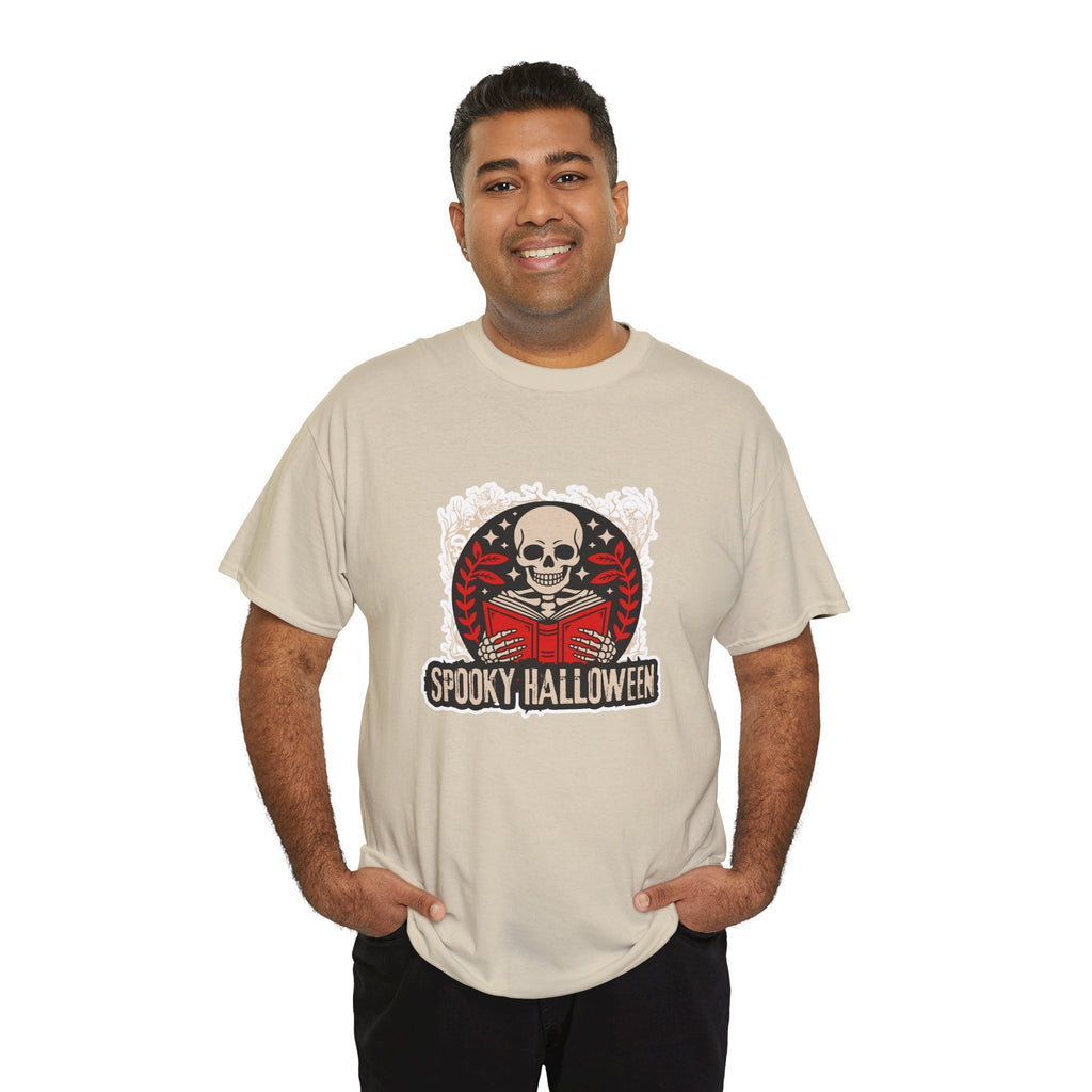 Spooky Halloween Skull Tee — Vintage Skeleton Reading Book Halloween T-Shirt