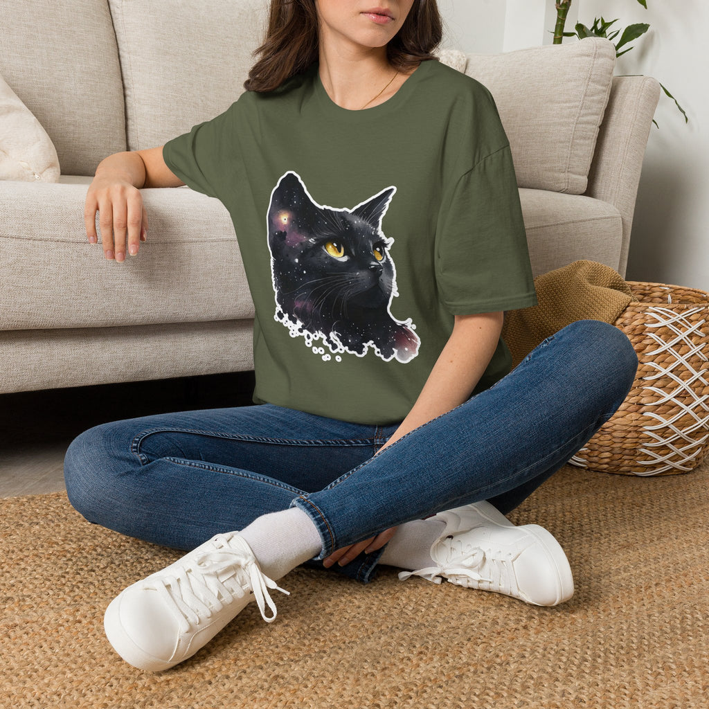 Galaxy Black Cat T-Shirt — Cosmic Cat Portrait Tee