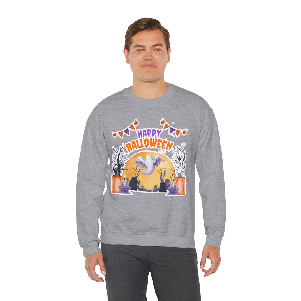 Happy Halloween Crewneck Sweatshirt — Cute Ghost Pumpkin Halloween Sweater