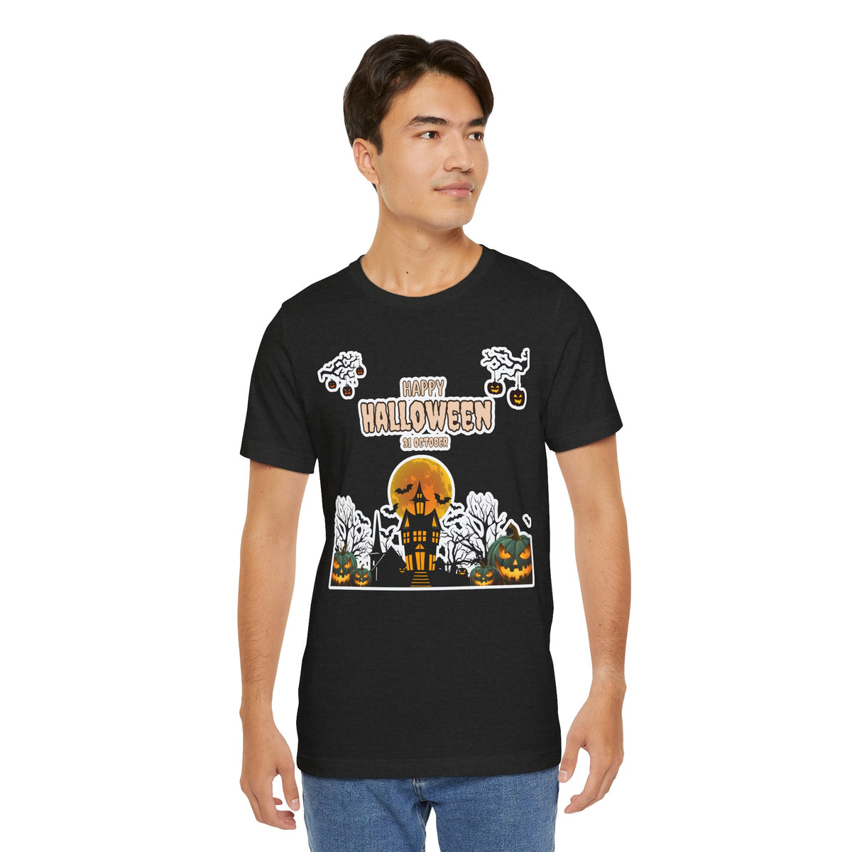 Halloween Haunted House T-Shirt — "Happy Halloween" Pumpkin Spooky Tee