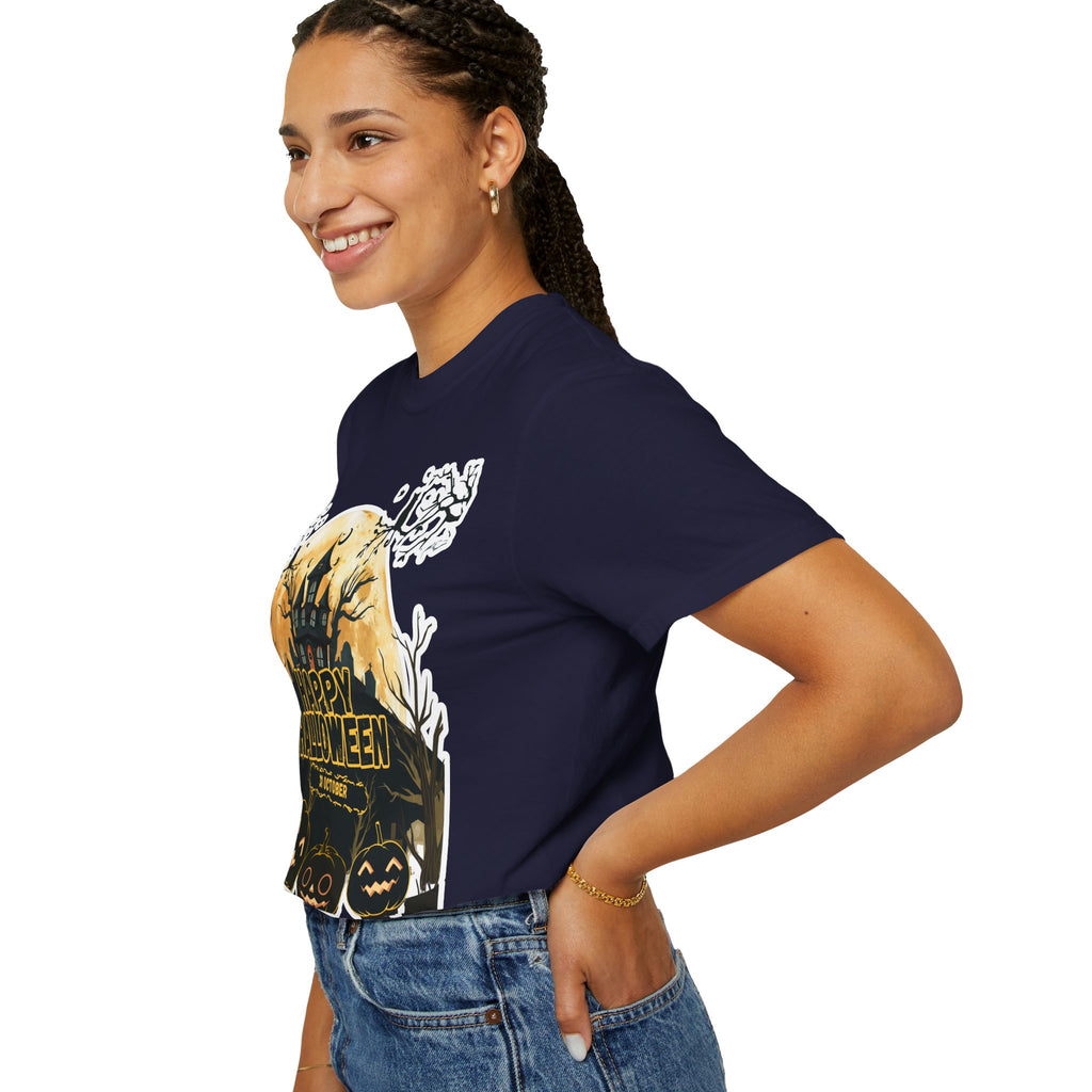 Halloween Haunted House T-Shirt — "Happy Halloween" Pumpkin Graphic Tee