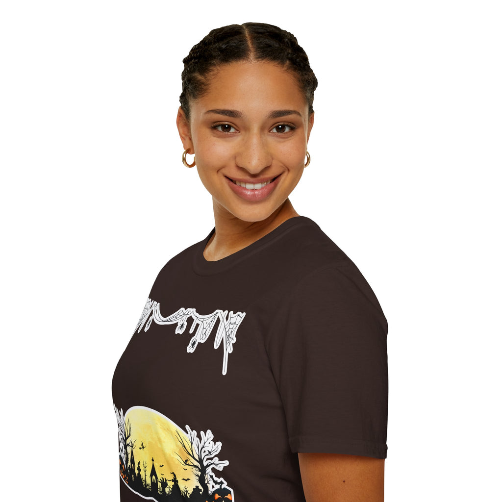 Halloween Moon Silhouette T-Shirt — Spooky Graveyard Pumpkin Scene