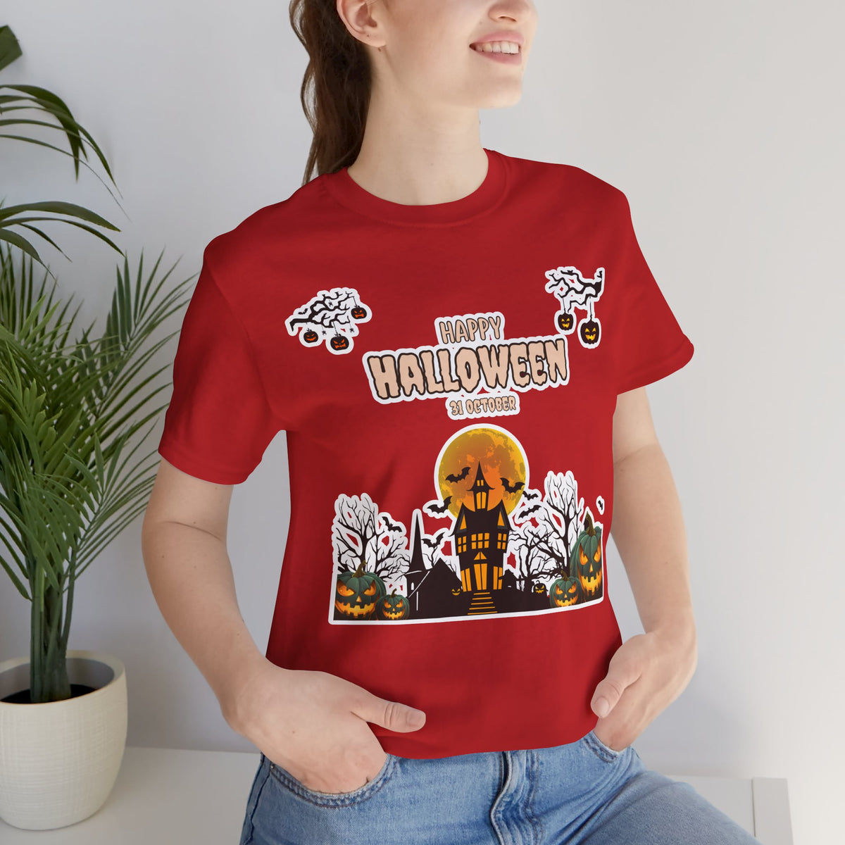 Halloween Haunted House T-Shirt — "Happy Halloween" Pumpkin Spooky Tee