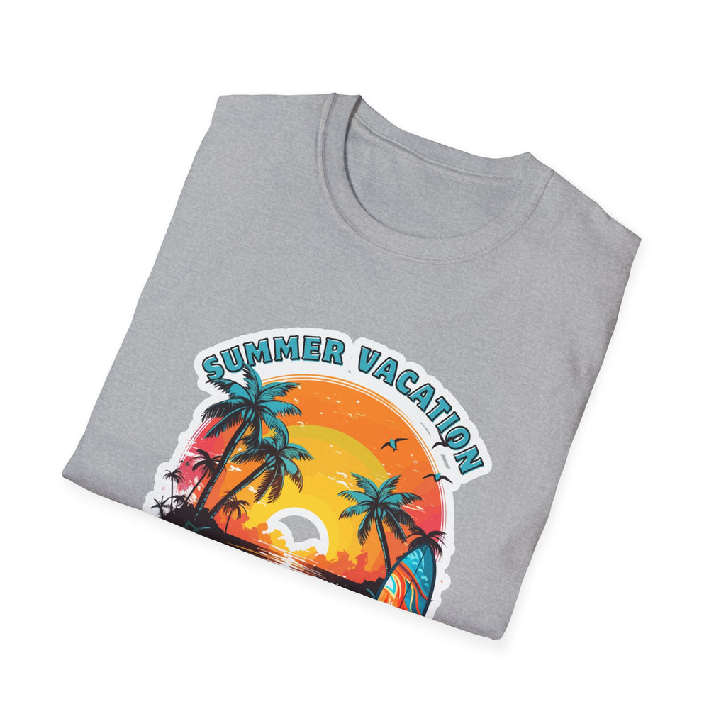 Summer Vacation T-Shirt – Tropical Sunset Surf Graphic