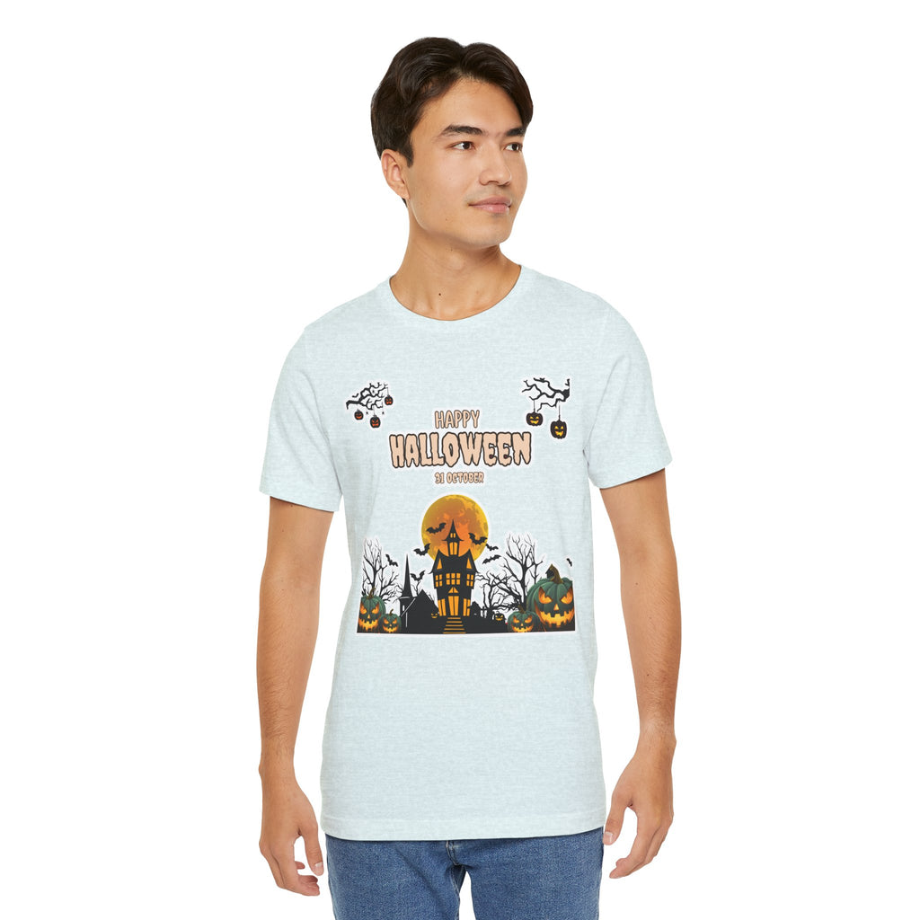 Halloween Haunted House T-Shirt — "Happy Halloween" Pumpkin Spooky Tee