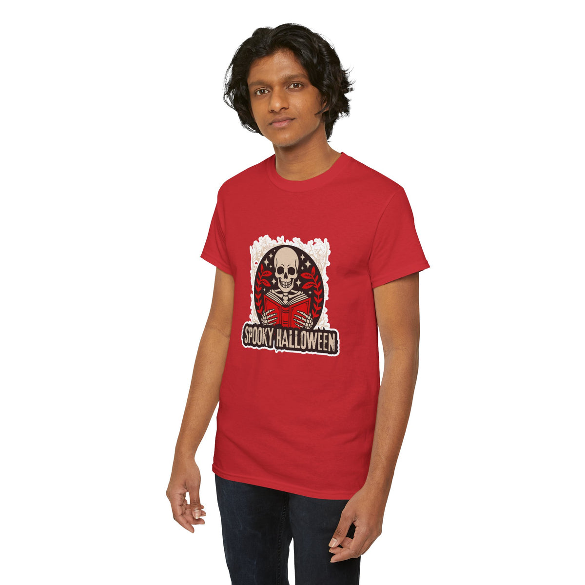 Spooky Halloween Skull Tee — Vintage Skeleton Reading Book Halloween T-Shirt
