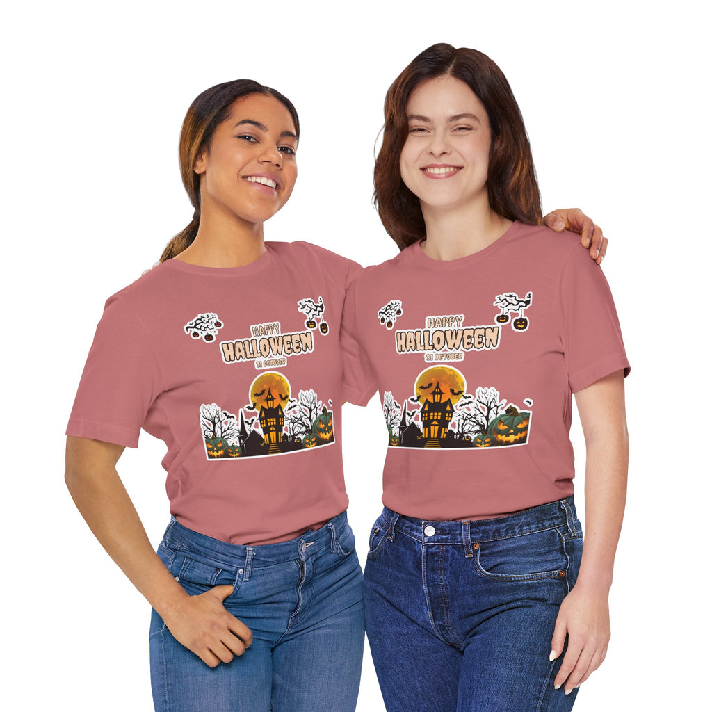 Halloween Haunted House T-Shirt — "Happy Halloween" Pumpkin Spooky Tee