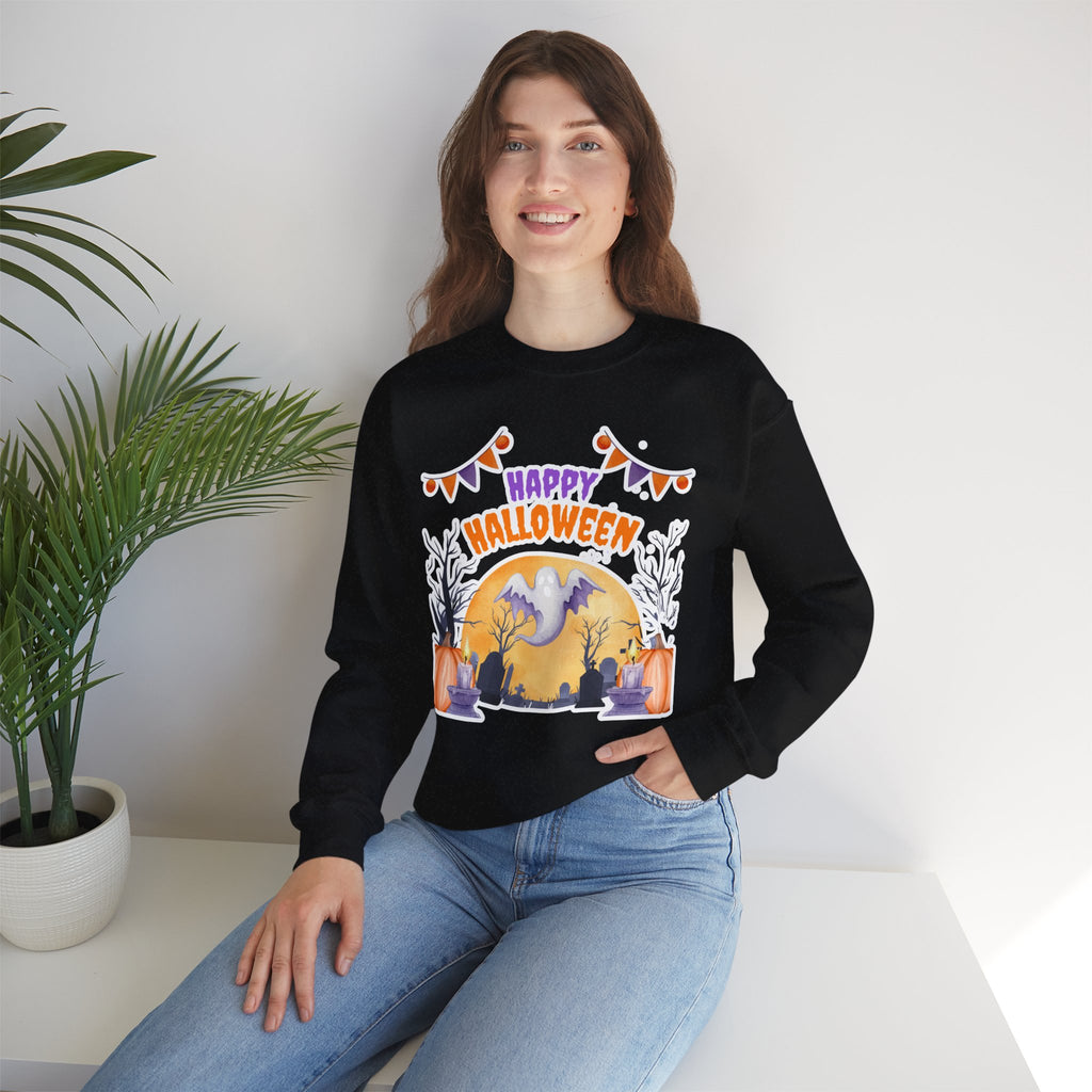 Happy Halloween Crewneck Sweatshirt — Cute Ghost Pumpkin Halloween Sweater