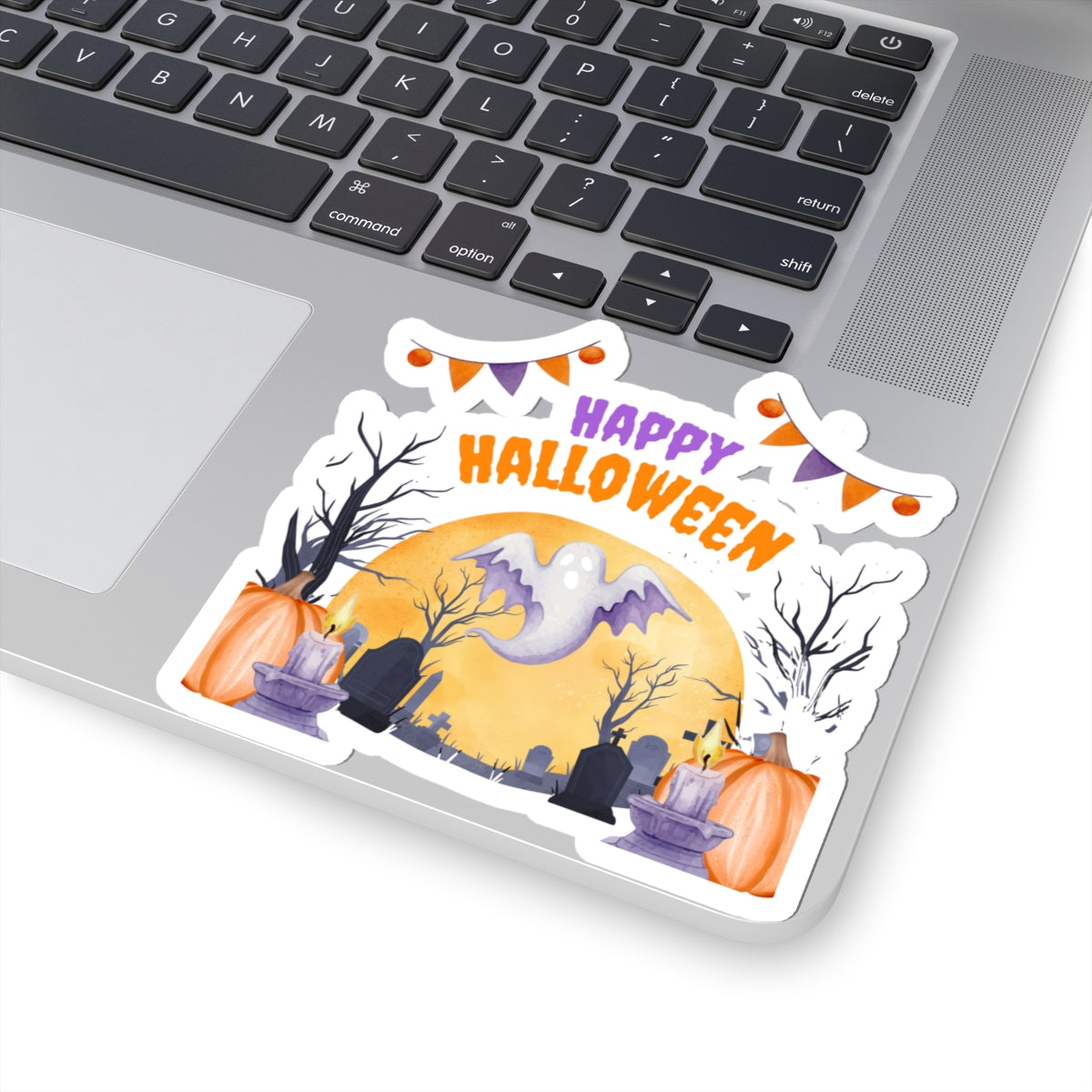 Happy Halloween Ghost Sticker — Cute Spooky Kiss-Cut Halloween Decal