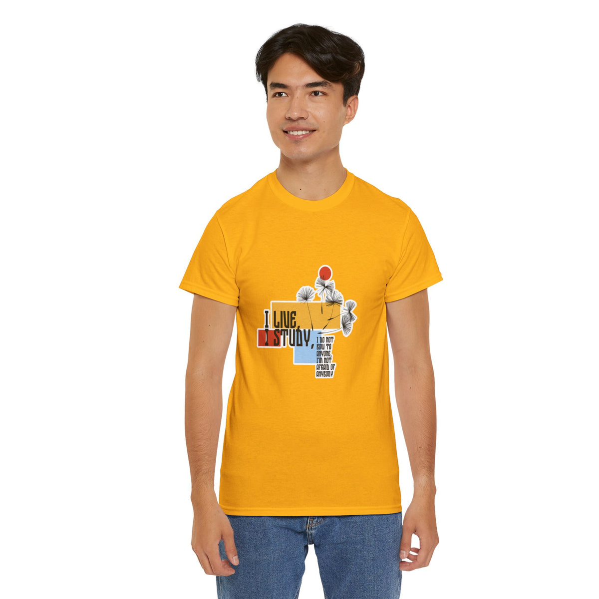 T-Shirt — I Live, I Study Graphic Tee (Minimalist Floral Collage)