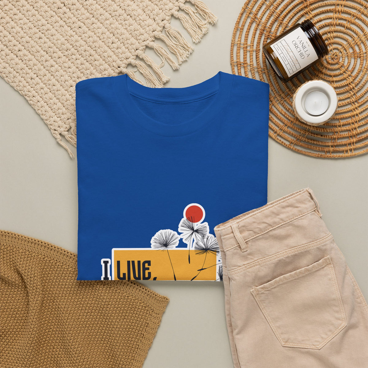 T-Shirt — I Live, I Study Graphic Tee (Minimalist Floral Collage)
