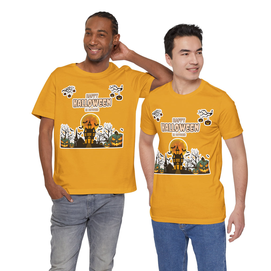 Halloween Haunted House T-Shirt — "Happy Halloween" Pumpkin Spooky Tee