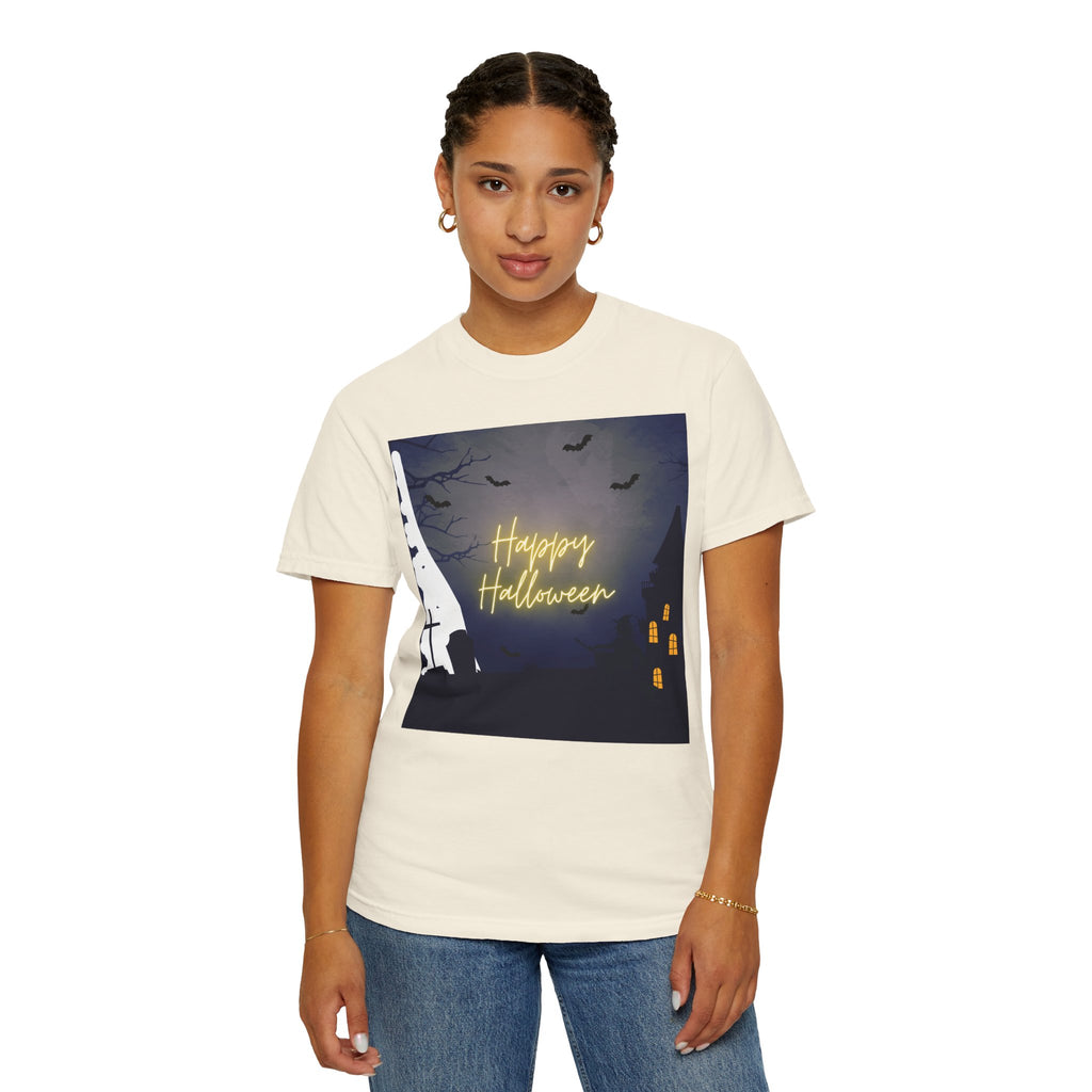 Halloween Night T-Shirt — "Happy Halloween" Haunted Graveyard Design