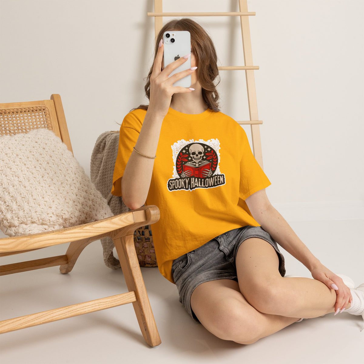 Spooky Halloween Skull Tee — Vintage Skeleton Reading Book Halloween T-Shirt