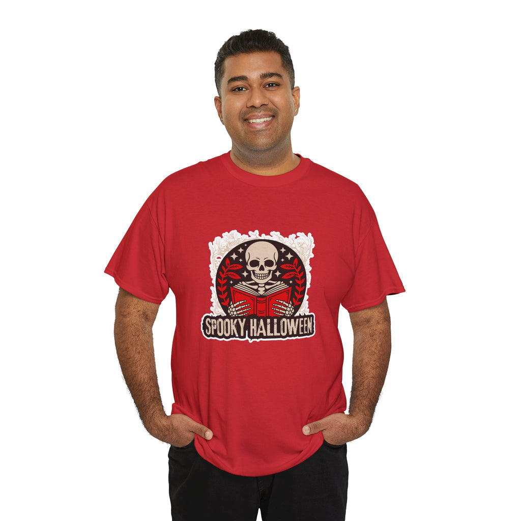 Spooky Halloween Skull Tee — Vintage Skeleton Reading Book Halloween T-Shirt