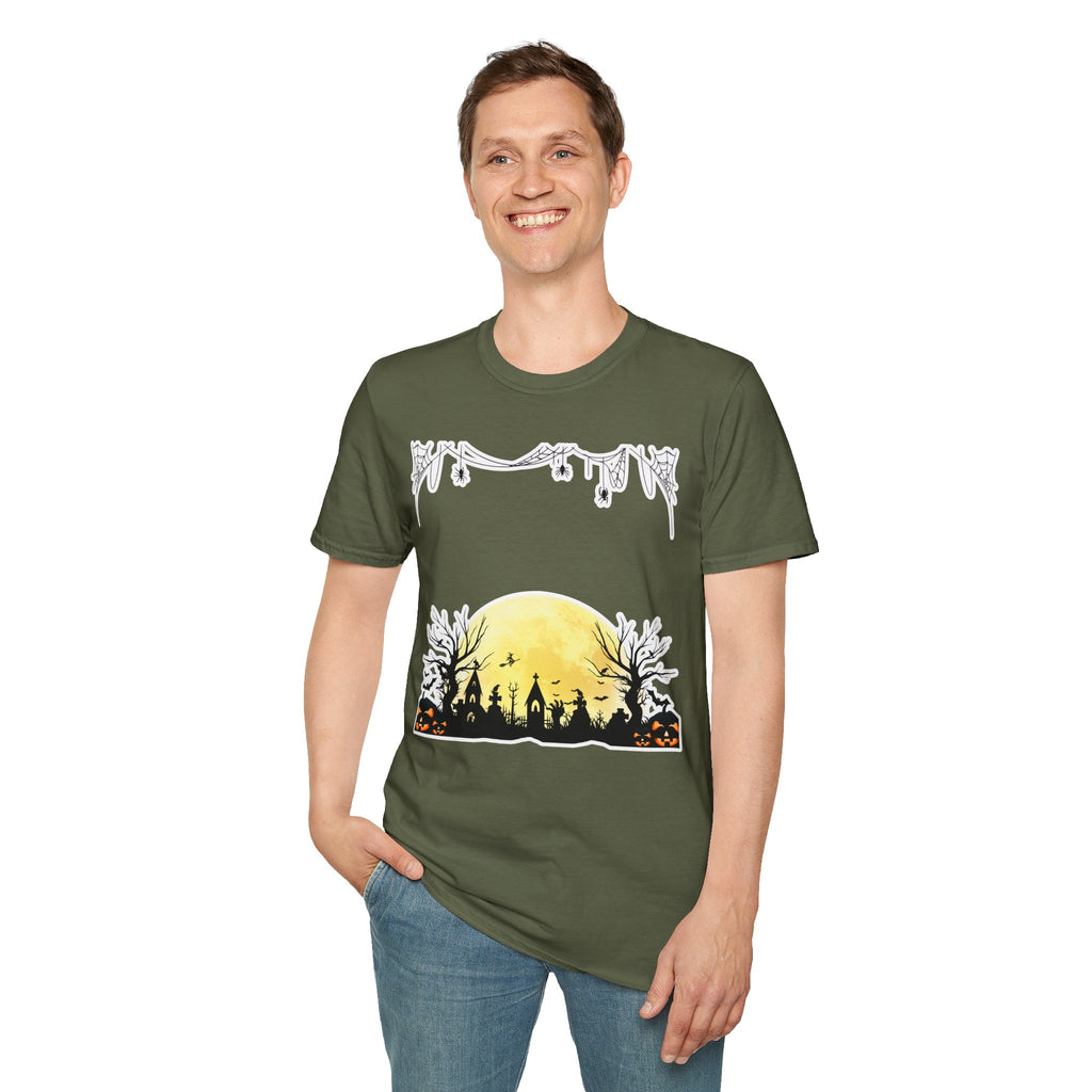 Halloween Moon Silhouette T-Shirt — Spooky Graveyard Pumpkin Scene