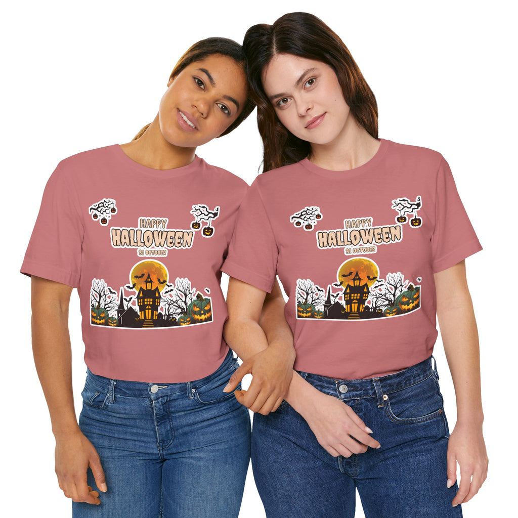 Halloween Haunted House T-Shirt — "Happy Halloween" Pumpkin Spooky Tee