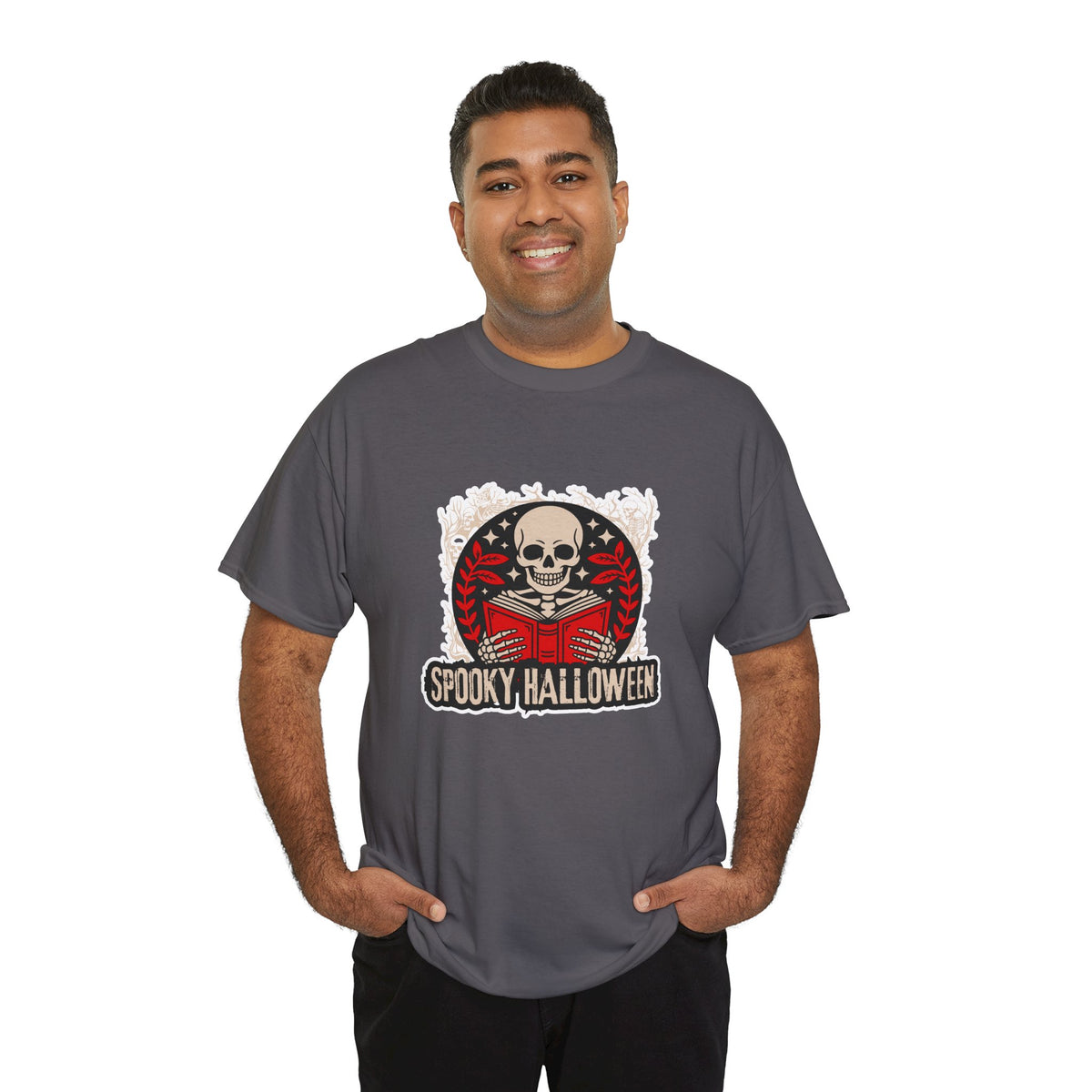 Spooky Halloween Skull Tee — Vintage Skeleton Reading Book Halloween T-Shirt