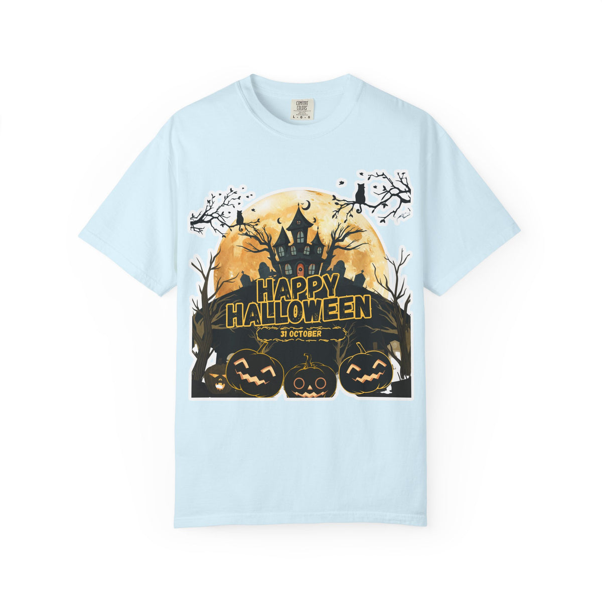 Halloween Haunted House T-Shirt — "Happy Halloween" Pumpkin Graphic Tee