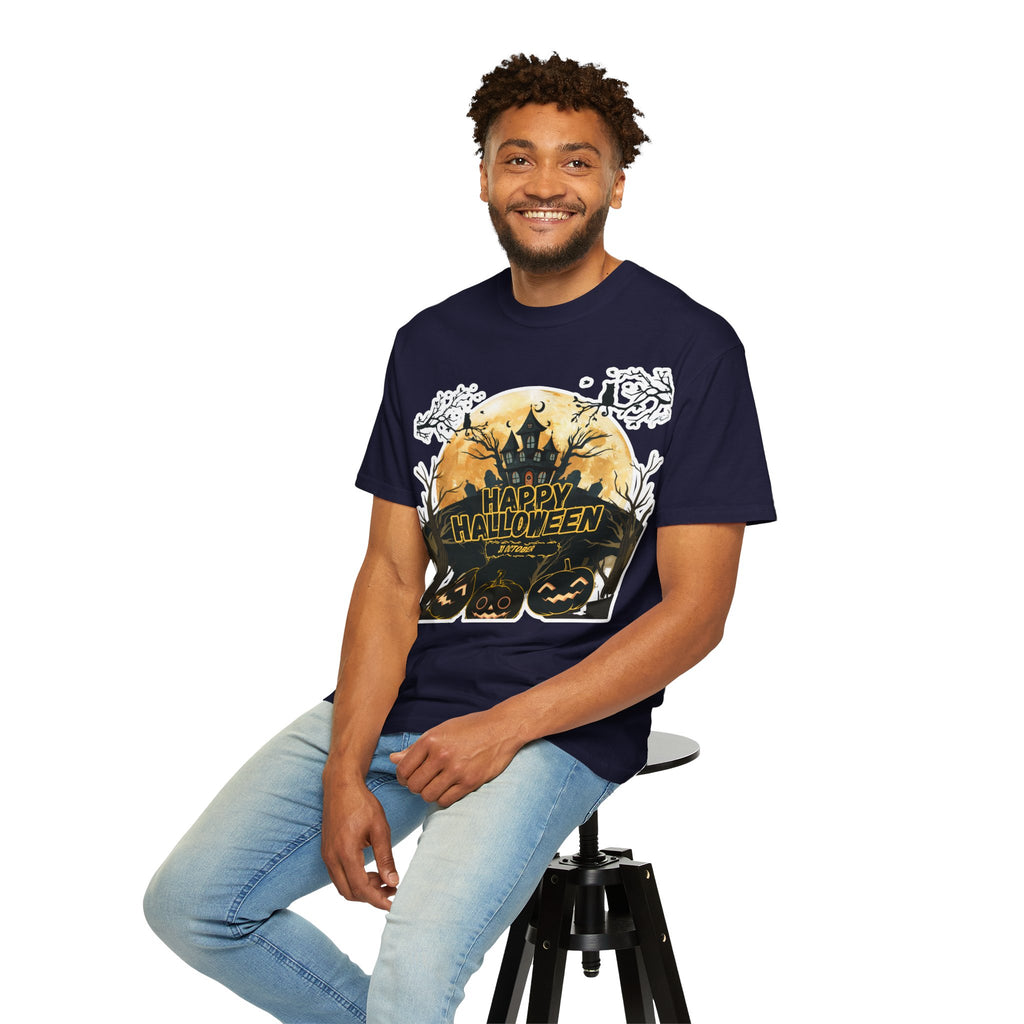Halloween Haunted House T-Shirt — "Happy Halloween" Pumpkin Graphic Tee