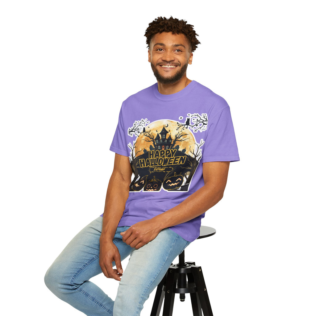 Halloween Haunted House T-Shirt — "Happy Halloween" Pumpkin Graphic Tee