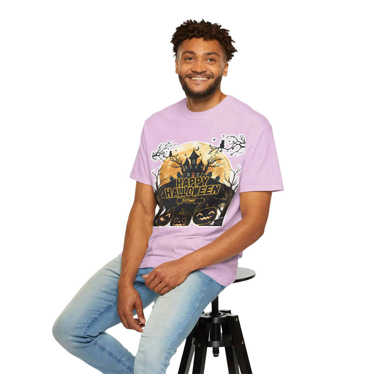 Halloween Haunted House T-Shirt — "Happy Halloween" Pumpkin Graphic Tee