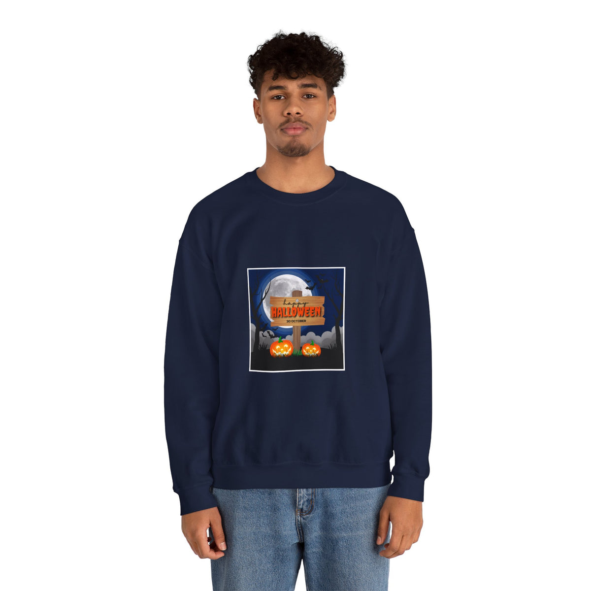 Halloween Crewneck Sweatshirt - Spooky Night Pumpkins Design