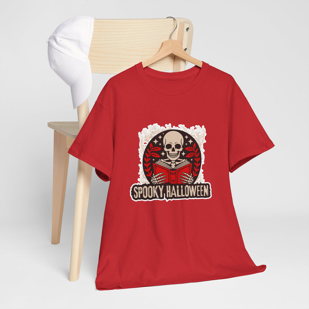 Spooky Halloween Skull Tee — Vintage Skeleton Reading Book Halloween T-Shirt