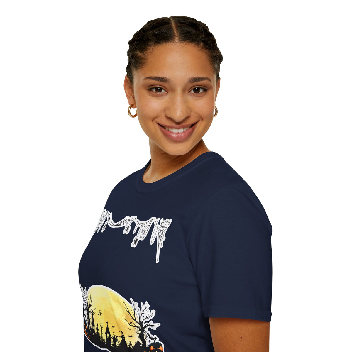 Halloween Moon Silhouette T-Shirt — Spooky Graveyard Pumpkin Scene