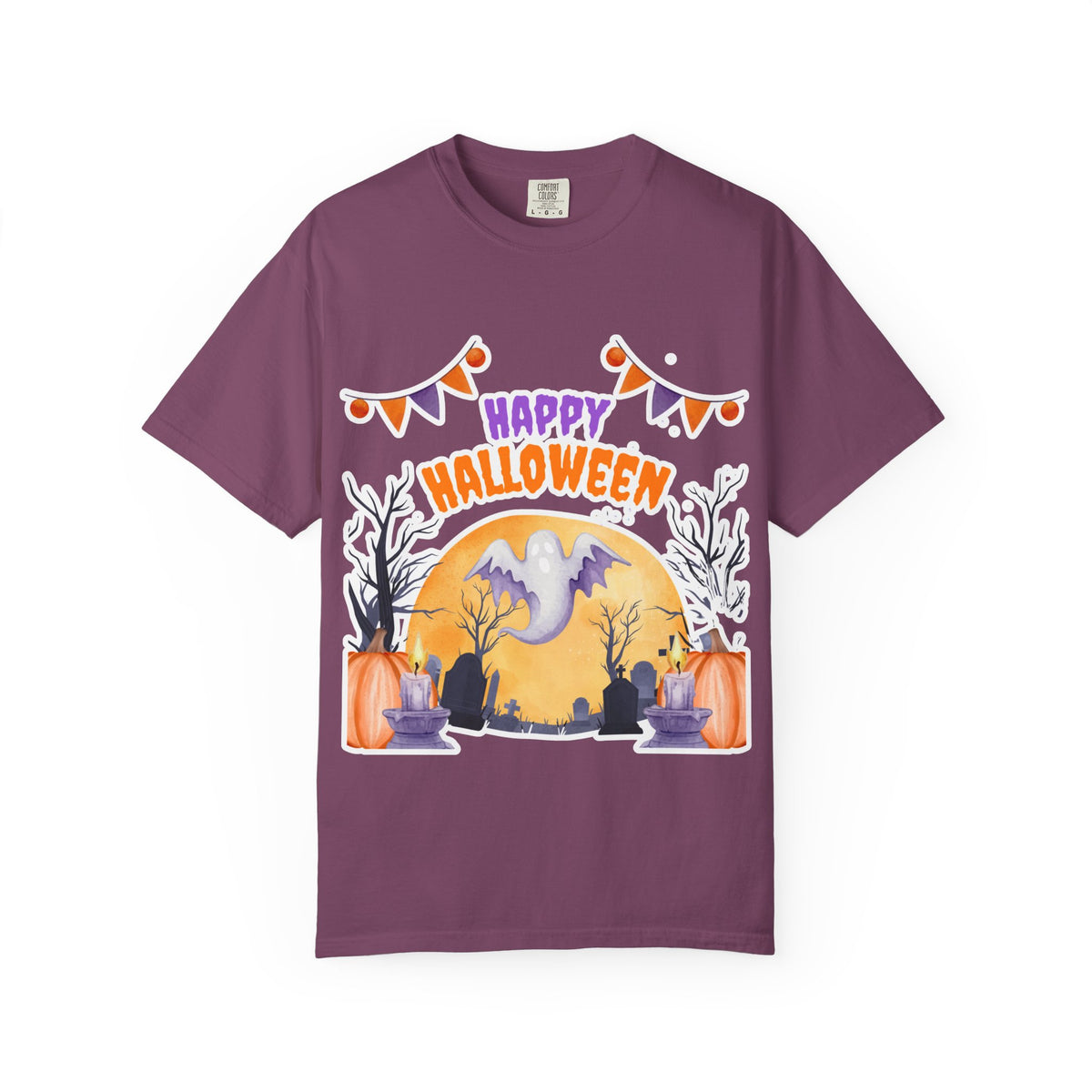 Happy Halloween T-Shirt — Ghost, Pumpkins & Graveyard Halloween Tee