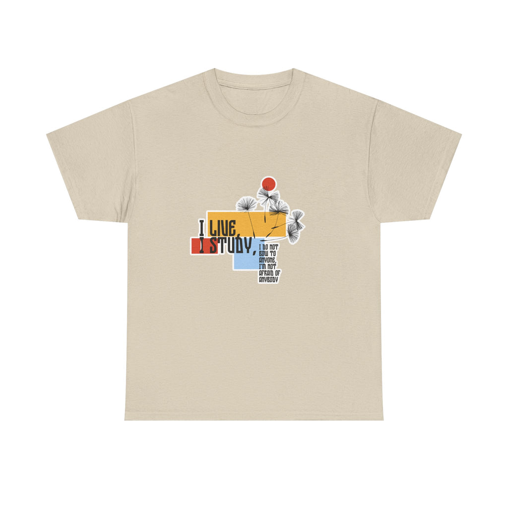 T-Shirt — I Live, I Study Graphic Tee (Minimalist Floral Collage)