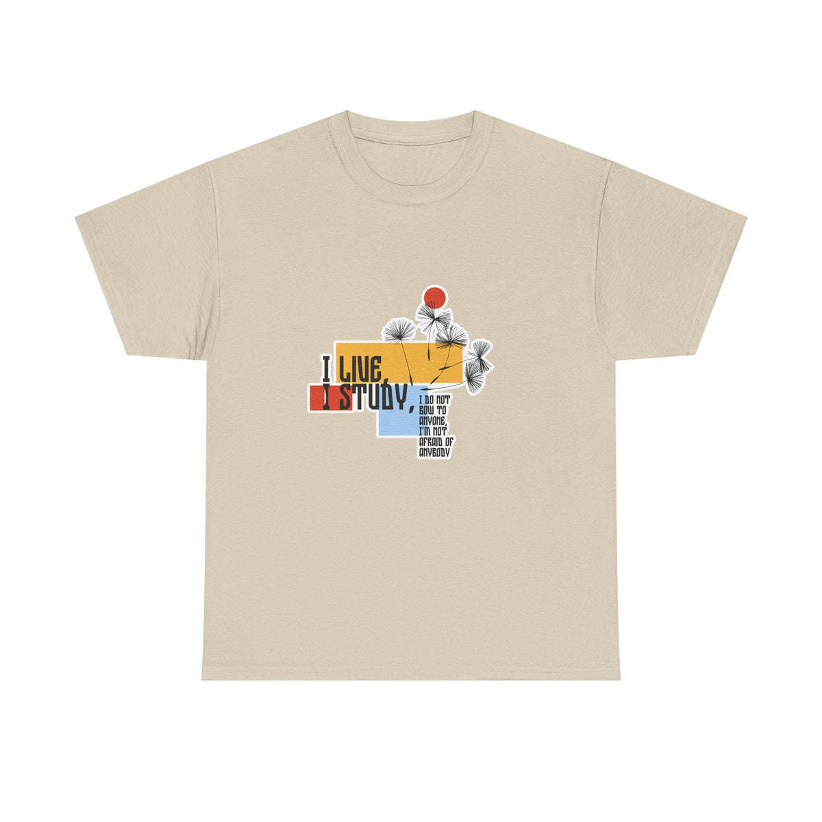 T-Shirt — I Live, I Study Graphic Tee (Minimalist Floral Collage)