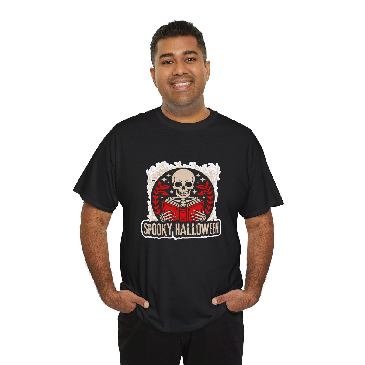 Spooky Halloween Skull Tee — Vintage Skeleton Reading Book Halloween T-Shirt