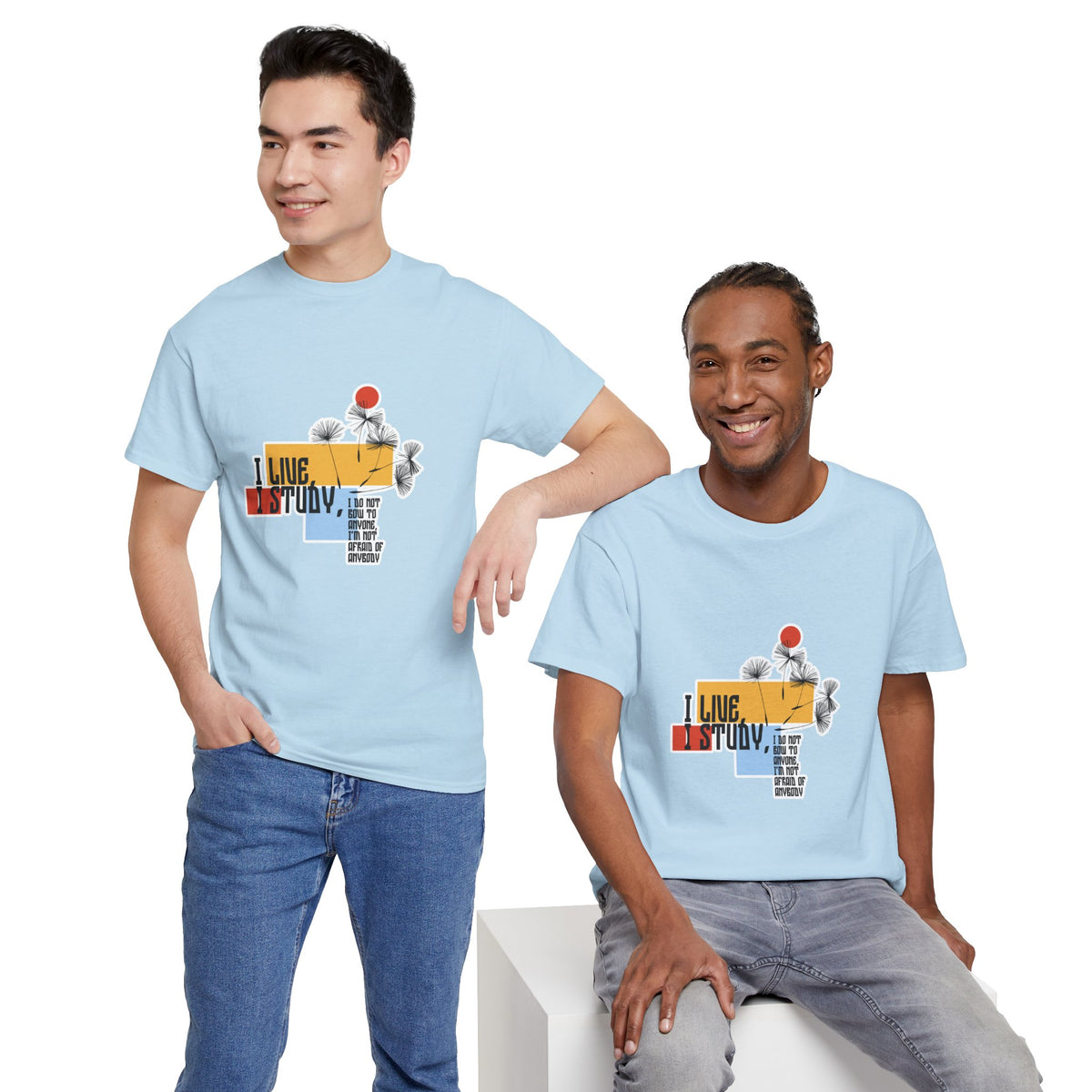 T-Shirt — I Live, I Study Graphic Tee (Minimalist Floral Collage)